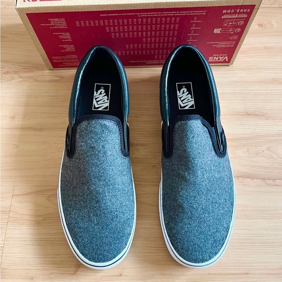 Vans Classic Slip-On Wool Grey / Leather Black Mens 12.0 US main image 10